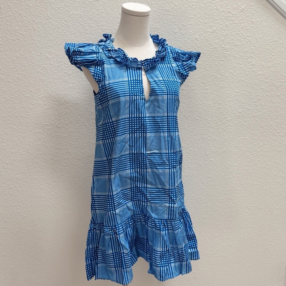 Nwt Designer Never A Wallflower Rachel Dress Bright Blue Cotton Plaid Size Xs